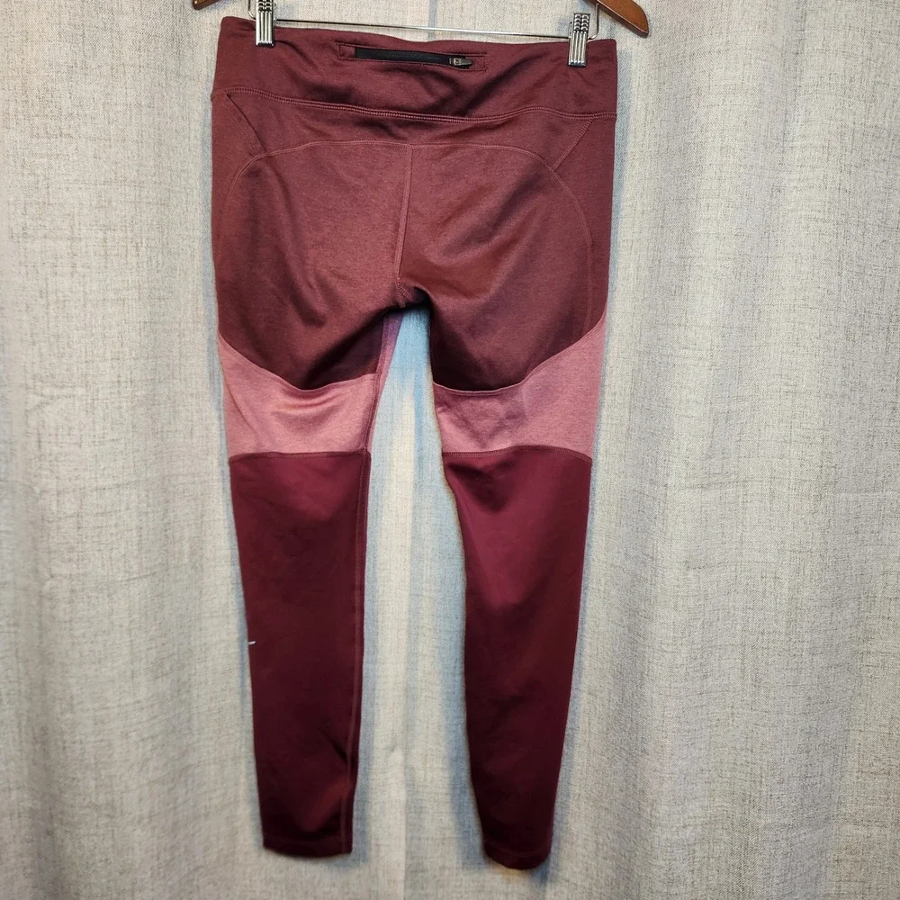 Nike Dri-FIT Running Leggings Women's L Burgundy Colorblock Ankle Zipper Pocket‎